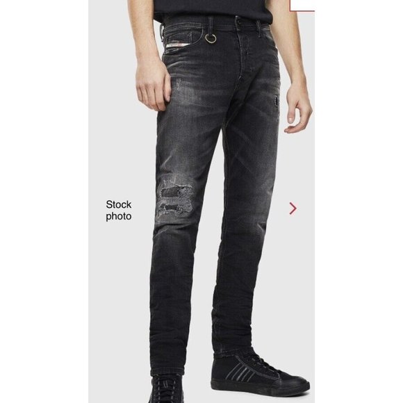 ❌SOLD❌ DIESEL “Tepphar” Slim Carrot Men's Black-Grey Jeans Distressed *Authentic - Picture 2 of 16